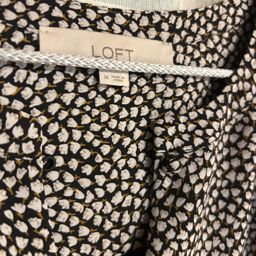 LOFT Black & White Dot Print Long-Sleeve Wrap Dress - Picture 4 of 5